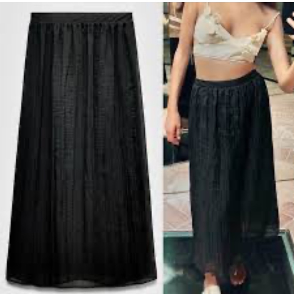 Zara Black wrinkled effect Midi Skirt